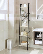 Hzuaneri Ladder Shelf, Bookshelf Bookcase, Freestanding Corner Storage Shelve with 2 Hooks for Home Office, Living Room, Kitchen, Bedroom, Industrial, 11.8" D x 13.4" W x 63" H, Greige BC03205B