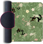 Cute Cats Desk Pad Mouse Pad,Sage Green Plants Flowers Floral Mouse Mat Large,Stitched Edges Non-Slip Waterproof Rubber Base Mous Mat for Office Home Work Gaming(27.5X11.8 in)
