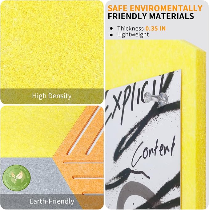 Fwpelt 12'' Medium Hexagon Cork-Bulletin Board Tiles Frameless 10 Pack Adhesive Removable Felt Corkboard Decorative Prayer-Vision Board for Home-Office Wall Decor, Hex Tack Pinboard with 30 Pushpins
