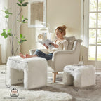 ZYKZYK Small Ottoman Set of 2 Vanity Stool Chair with Modern Ottoman Foot Rest M-Shaped Design for Bedroom Entryway Makeup Vanity Entryway (2-in-1) White