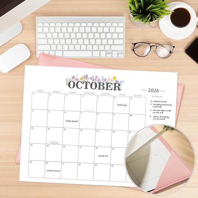 2026 Desk Calendar - 18 Month Desktop Calendars (Jan 2026–Jun 2027),Large 22x17 Monthly Calendar with Home & Office Floral Desk Pad Calendars (Pink, 22*17)