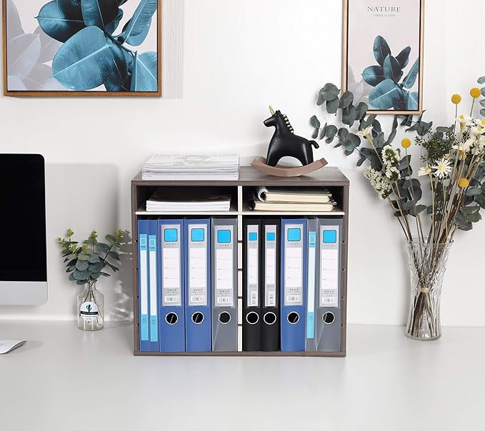TQVAI Wood Literature Organizer, 12 Slots Hold 6000 Sheets A4 Papers, Wooden Desk Paper File Storage Organizer with Adjustable Shelves, Mailbox Cubbies for Office Home Classroom, Retro Grey/White