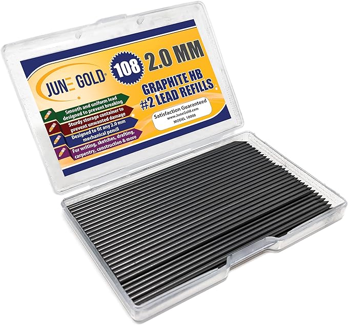 June Gold 108 Pieces, 2.0 mm HB #2 Lead Refills, 90 mm Length, Extra Bold Thickness, Break Resistant Lead/Graphite