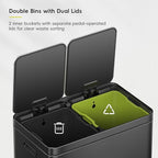 EKO Edison 8+8 Gallon Dual Trash Can for Recycling and Trash, Stainless Steel Kitchen Step Can with Dual Removable Inner Bucket, Independent Lids and Pedals, Black
