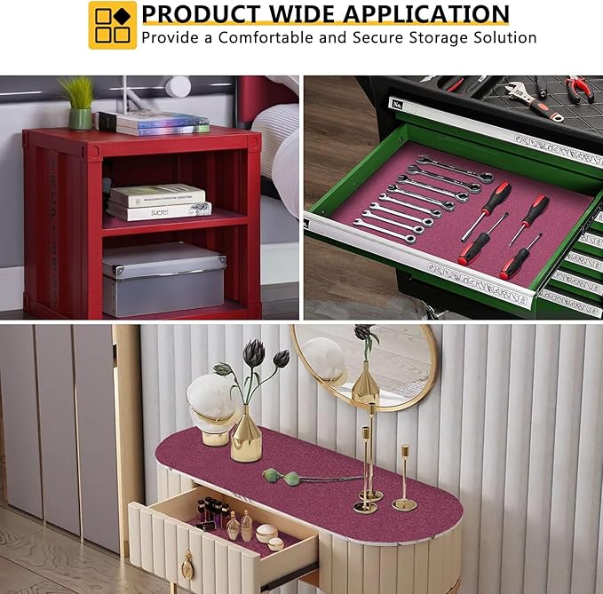 WochiTV Shelf Liner for Cabinets, Drawer Non Adhesive Non Slip Foam Mat for Kitchen, Pantry, Bathroom, Cupboard, Garage, Closet, Shelves, Drawer, Tool Box, Fuchsia 23.6 x 236 inches
