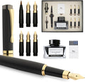 Wordsworth & Black Calligraphy Pen Gift Set, Includes Ink Bottle, 6 Ink Cartridges, Ink Refill Converter, 6 Replacement Nibs, Luxury Bamboo, Journaling, Smooth Writing Pens [Black Wood]