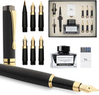 Wordsworth & Black Calligraphy Pen Gift Set, Includes Ink Bottle, 6 Ink Cartridges, Ink Refill Converter, 6 Replacement Nibs, Luxury Bamboo, Journaling, Smooth Writing Pens [Black Wood]