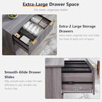 JXQTLINGMU 2 Drawer File Cabinet with Charging Station, 30" Fluted Lateral File Cabinet w/Files Hanging Rod for Letter/Legal/A4, Large Tabletop for Printer, Office Wood Printer Cabinets, Grey