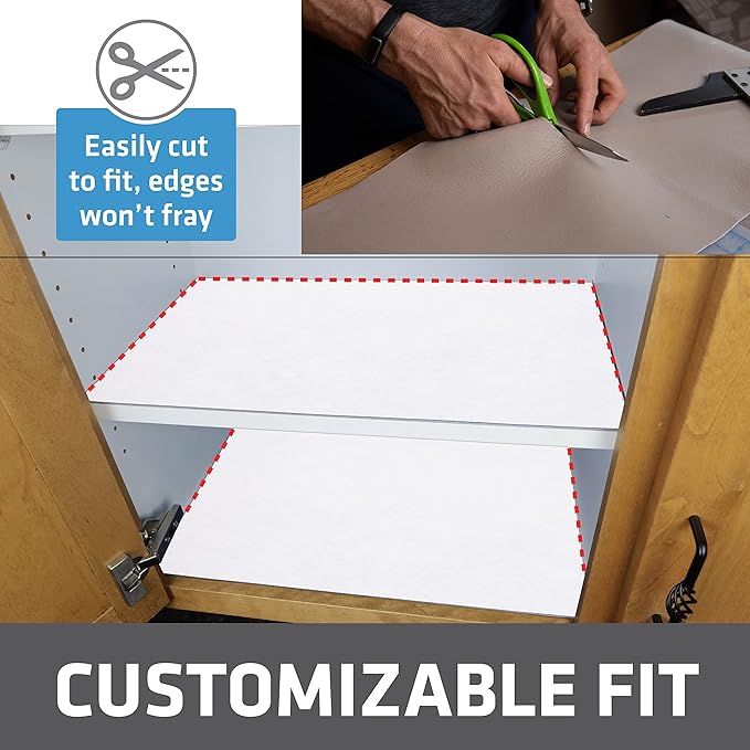 Drymate Premium Luxury Shelf & Drawer Liner, Thick Cushioned Fabric, Non-Adhesive, Absorbent, Waterproof, Slip-Resistant, Liners for Kitchen Cabinets, Cupboards (USA Made)(12”x59”)(24-Pack)(White)