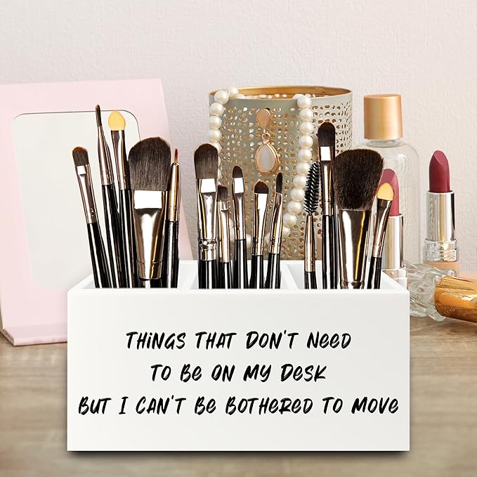 QZQE Funny Office Pen Pencil Holder Organizer for Desk, Humorous Gifts for Women Men, Funny But I Can't Be Bothered to Move Wooden Box Signs Decorations for Home Office Desk Tabletop