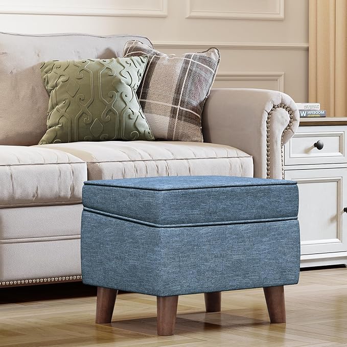FAGAGA Foot Rest with Adjustable Cover, Storage Ottoman Dorm, Footstool and Sitting Stool, Ottoman Foot Stools for Living Room, Bedroom, Dorm, Blue
