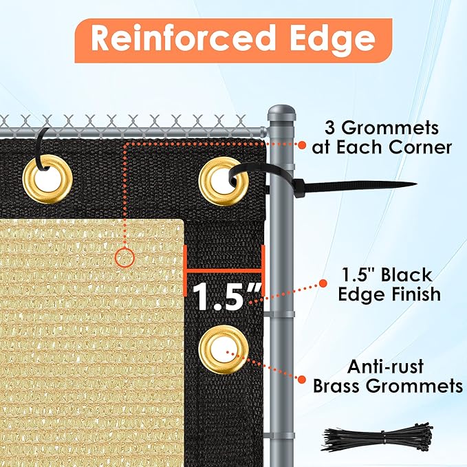 iCover 4x25ft Privacy Screen Fence, Outdoor Fencing Panels, Garden Windscreen Mesh Shade Sail Net Barrier, Include Reinforced Bindings and Brass Grommets Cable Zip Ties,Sand