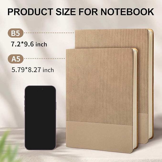 TSFPapier Lined Journal Notebook for Work College Ruled Note Book 5.79"x8.27" A5 PU Leather Daily Journaling 216 Pages for Women Men Writing Home School Supplies Business (Khaki)