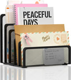 ReePlan Mail Organizer with 5 Slot, Metal Mail Holder for Desk, Office File Holder Letter Organizer for Mails (Black)