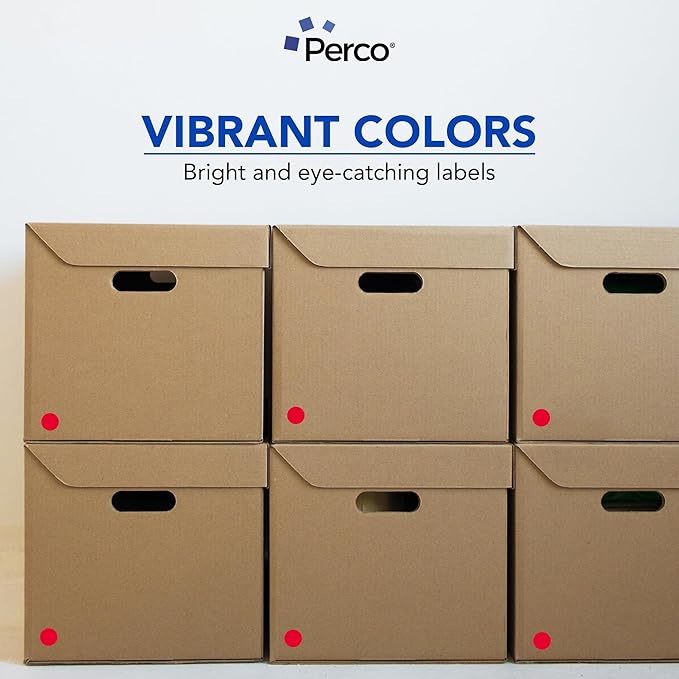 Perco Red 1-Inch Round Circle Dot Sticker Labels with Easy Peel Perforation - 1,000 Labels per Roll - Strong Adhesion, Vibrant Colors for Organizing, Crafting & More - Made in USA