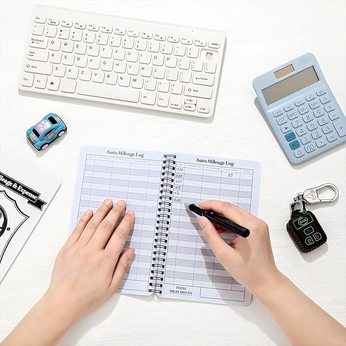 Spakon 2 Pcs Auto Mileage & Expense Log Book for Car Taxes Vehicle Maintenance Expense Track Record Notebook Small Business Gas Miles Log Book for Driver 5 x 7.87 Inch(Delicate,Classic Color)