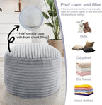 MeMoreCool Stuffed Round Pouf Ottoman Foot Rest, Soft Plush Floor Pouf Foot Stool, Corduray Footstool Footrest, Small Round Ottoman for Living Room Couch Sofa Chair, 20x15 Inch Grey