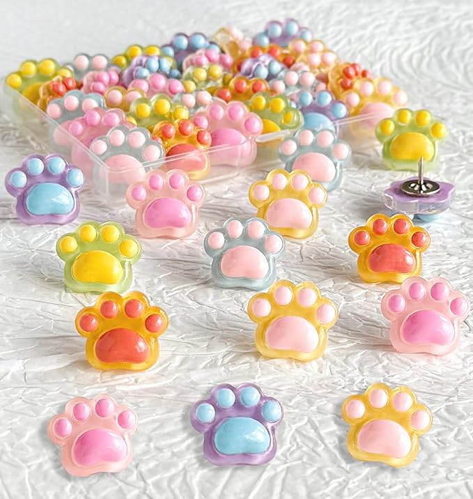 30 pcs Cat Paw Push Pins, Cute Animal Decorative Thumbtacks,Cartoon Drawing Pins for Cork Board,Photo Wall,Memo Paper,Menu Maps,Home and Office Decor,Class or Cubicle Decor