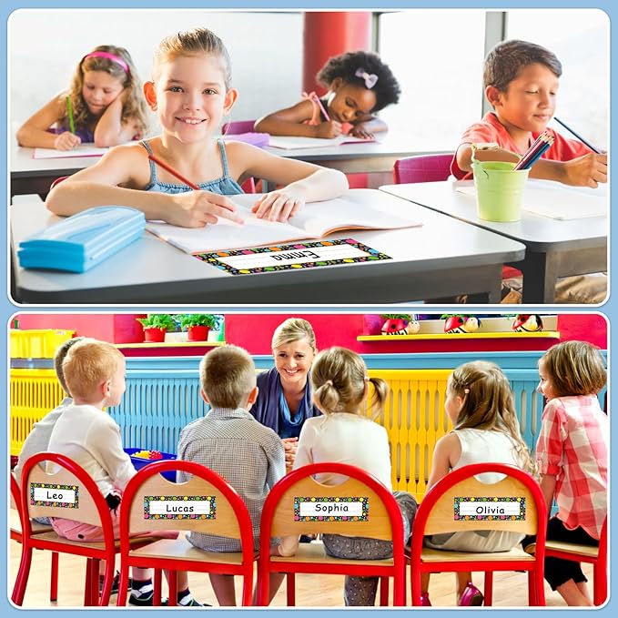 PETCEE Name Tags for Classroom Desks - 36Pcs Watercolor Dots Name Plates for Desks Confetti Name Plates for Kindergarten Preschool Classroom Back to School Teacher Supplies Must Haves