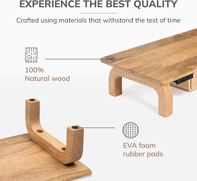 Anji Mountain Monitor Stand - Desktop Organizer & Laptop Riser, Ergonomic Monitor Riser, Space-Saving Monitor Stand for Desk, Durable Construction, Easy Assembly, Ideal for Home & Office,Natural