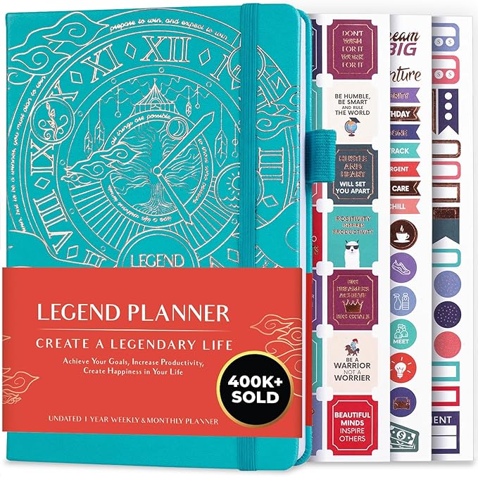 Legend Planner – Weekly & Monthly Life Planner to Hit Your Goals & Live Happier. Organizer Notebook & Productivity Journal. A5 (Turquoise)