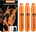 BIGTHUMB 3 Pcs Orange Jumbo Permanent Markers: 15mm Wide Tip Thick Acrylic Paint Pen Large Calligraphy Marker for Rock Painting, Poster, Sign, Canvas, Glass, Wood, Ceramic