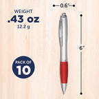 DISCOUNT PROMOS Ballpoint Pens With Rubber Grip, 10 pack, Black Ink Writing Pens in Bulk, Red