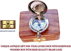 Bazross Brass Nautical Compass with Wooden Case - Antique Brass & Copper Sun Clock for Camping, Hiking, Touring - Engraved Gift for Him - Nautical Clock - Compass Gift