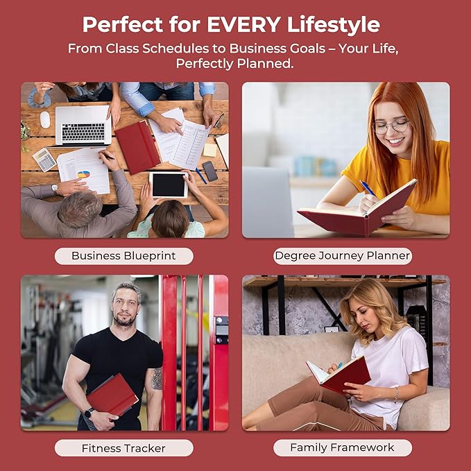 IN-luxpro Daily Planner 2026 with One Page Per Day,(A5-8.5" x 5.9"),12 Months Calendar Hourly Appointment Book Monthly Tabs & Self-adhesive Pen Holder,Inner Pocket, Vegan Leather Hardback,Red