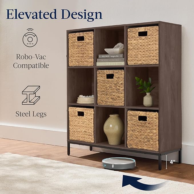 Best Choice Products 9-Cube Bookshelf, 3-Tier Wood Storage Bookcase W/Legs, 11in Shelf Opening, Cube Organizer, Living Room, Office, Nursery - Walnut