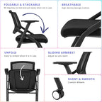 BROBRIYO 2 Pack Stackable Conference Room Chairs with Wheels and Paddle, Ergonomic Mesh Back and Arms for Meeting, Conference, Reception, Training Room & Home Office Desk Folding Chairs