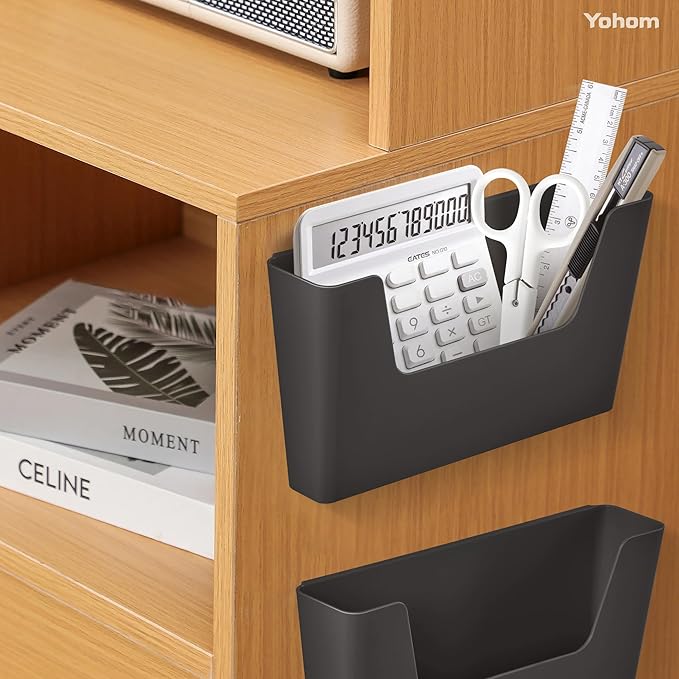 YOHOM No Drilling File Holder Wall Mails Magazines Organizer Adhesive Door Mount, Single Pocket, (White 1) (BLACK, 2 PCS)