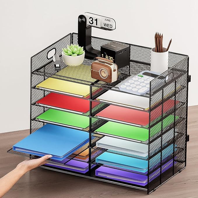 Marbrasse Desktop Literature Organizer, Mesh Paper Organizer, Desk Organizers, File Sorter Mail Center Paper Storage Cabinet Classroom Keepers Mailbox for Office Home School, Black