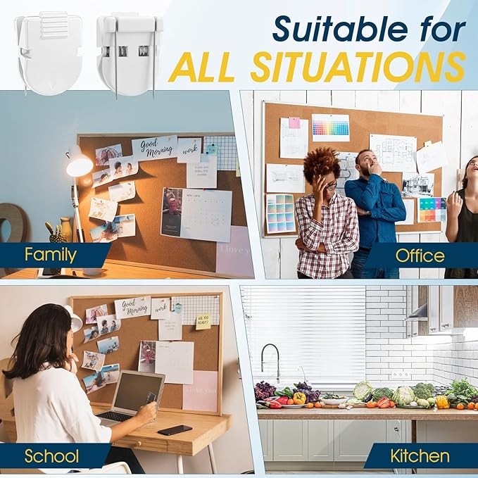Quilax 16Pack Cubicle Clips for Fabric Walls, Square Cubicle Hooks, Bulletin Board Clip, Cubicles Accessories for Notes Photos Documents(White)