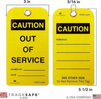 TRADESAFE Caution Out of Service Tags - 30 Yellow Caution Signs with 30 Cable Ties, Durable 32 mil Vinyl, Caution Tags for Equipment Repair or Service, Accident Prevention