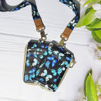 Cute Id Badge Holder with Lanyard,Blue Butterfly Teacher Lanyards for Id Badges and Keys,Identity Id Badge Holder Case, Nurse Doctor Office School Teacher Name Credit Card Pocket