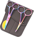 MAKER AND MARKET Small Embroidery 4.5 Inch Scissors Set of 2 Kit - Mini Double Bend Offset Duckbill and Double Bend Long Applique Needlepoint Blade with Pouch Sleeve (Rainbow)