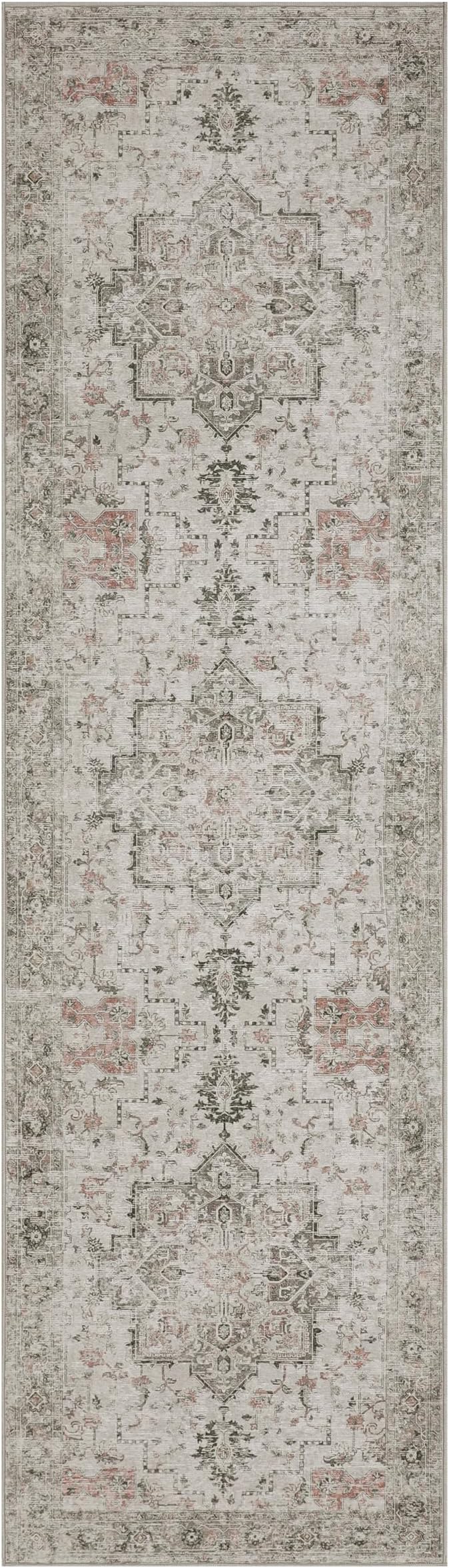 GENIMO Runner Rug 2'6"x6 Machine Washable Non Slip Vintage Hallway Runner Rug, Low Pile Lightweight Rugs for Indoor Entryway, Hallway, Kitchen and Corridor, Light Taupe Brown