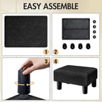 BRIAN & DANY Small Foot Stool Ottoman, Footstool with Legs, Teddy Velvet Foot Rest for Living Room, Bedroom and Office, Black