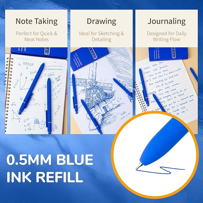 UIXJODO Blue Pens, 6 Pcs Blue Ink Pens Fine Point Smooth Writing Pens, 0.5mm Colored Ink Gel Pens for Journaling Note Taking, School Supplies Gifts for Women (6 Pcs Gold Blue - Blue Ink)