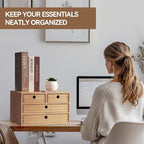 Kirigen Natural Wood Desktop Organizers with Drawers - Home Workspace Office Supplies Wooden Storage Box Shelf Case - Hold Makeup Box (NA, 3-Layer &4 Drawers)