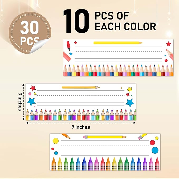 Name Tags for Classroom Cubbies, 30 Colorful Name Plates for Desks, Back to School Self Adhesive Name Tags Sticker for Teachers Elementary - A09