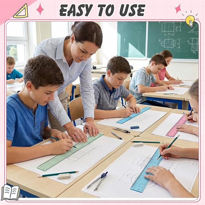 ForraFun 120 Pcs 12 Inch Plastic Ruler Bulk Colorful Transparent Ruler with Imperial and Metric Scales for Back School Office Supplies Home Tool Operation Measuring Drawing(Vintage Colors)
