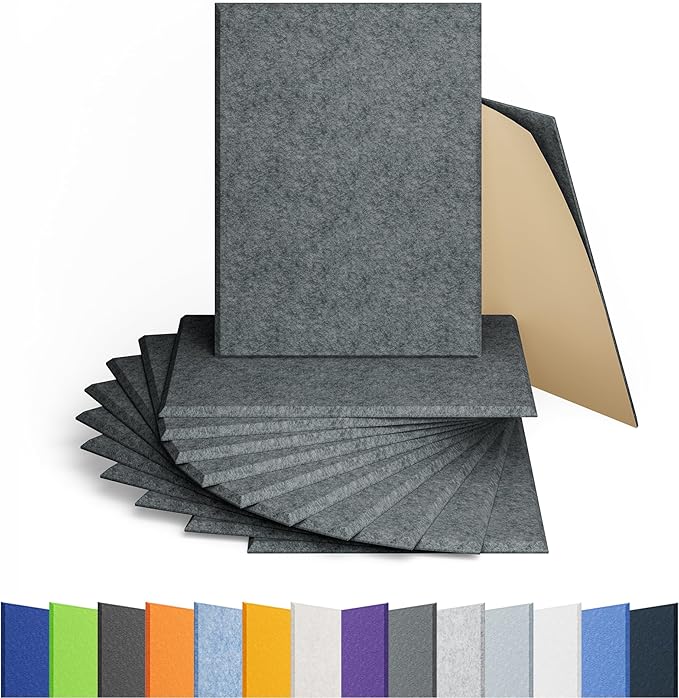 Amantech 12 Pack Acoustic Panels Self Adhesive Sound Proof Foam, High Density Sound Acoustic Panel, 16X12X0.4 Inch 4:3 Rectangle Panels in Home, Office, Reccording Room, Studio (Moonlight Grey)