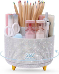 SKYDUE 360 Degree Rotating Desk Organizer, Shining Dual-Purpose Rhinestone Pencil Pen Holder, Rotating Desk Pen Organizer with 5 Slots, Rhinestone Pencil Cup for Office, School, Home
