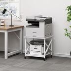 Fannova 23.6 x 23.6 Inches Large Printer Stand, 2 Tier Square Printer Table with Storage Shelf for Home Office, Multi-use Rolling Cart with Wheels for Laser, 3D Printer and Mini Fridge - White