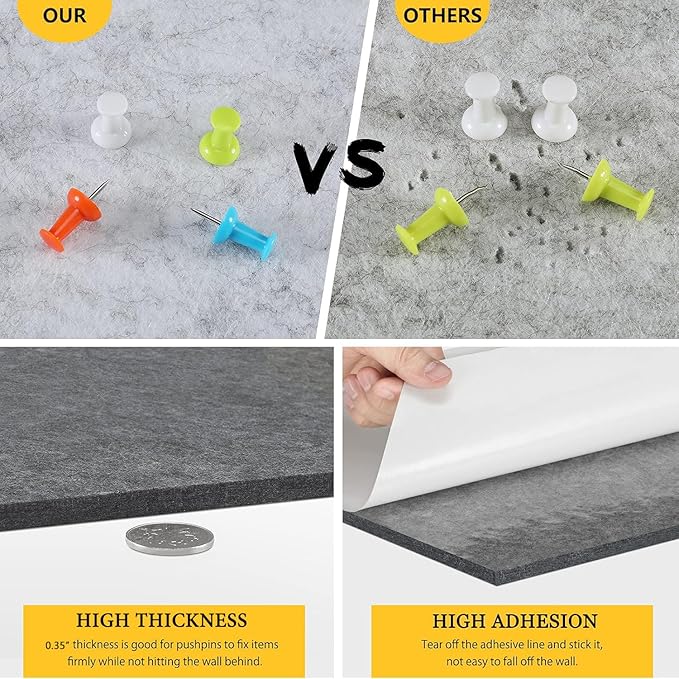 Uoisaiko 12" Large Bulletin Board with 15 Push Pins, Pack of 4 Hexagon Felt Pin Board Notice Boards for Home Office, Felt Wall Tiles for Photos Memos (Black Grey)