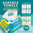 Juniper CLEAN 3 Packs Surface Wipes with Bleach, Thick & Large Dispose, All-Purpose Cleaner for Bathroom, Kitchen, Office, 300 Count Soft Flow, Biodegradable, Fresh Scent