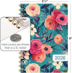 HARDCOVER 2026 Planner, 5.5"x8": 14 Months (November 2025 - December 2026), Daily Weekly Monthly Planner, Yearly Agenda, Bookmark, Pocket Folder and Sticky Note Set (Teal Floral)