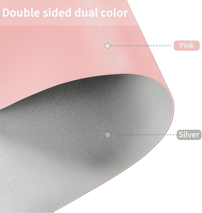 Zinkooat Leather Table Cover,1.8mm Thick,24x48 Inch Desk Cover,Large Desk Mat,Table Protector,Table Cover Protector,Dining Table Cover Protector,XL Desk Mat(Pink+Silvery,24x48)
